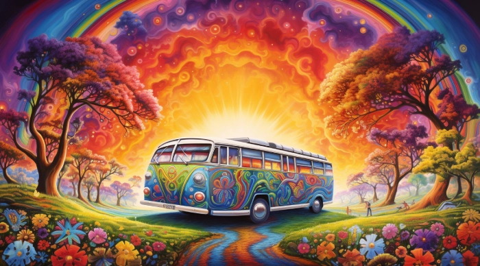a colorful VW Bus